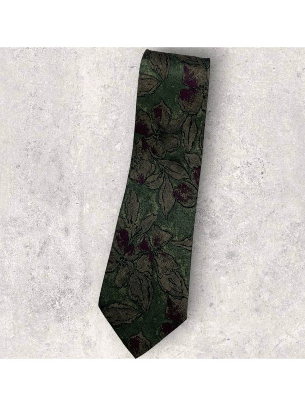 VITALIANO PANCALDI VINTAGE Silk Tie ITALY Green Brown Burgundy Floral W:3.4" EUC